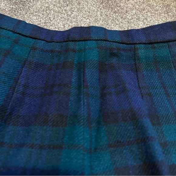 Vintage 60s/70s Blue Green Tartan Plaid Wool Pleated Wide Leg Pants Size Medium - Picture 10 of 15